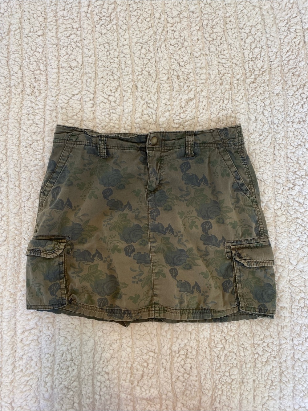St. John's Bay Olive Green Floral Cargo Mini Skirt